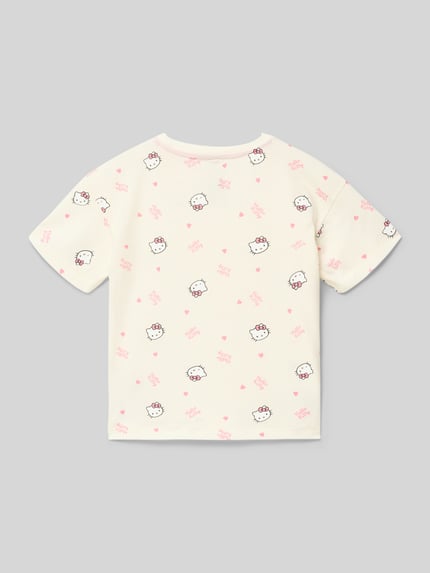 Produktfoto, Regular Fit T-Shirt aus reiner Baumwolle Modell 'KITTY' von Only, weiß mit Allover-Muster, Rundhals, kurze Ärmel, Feinripp-Struktur