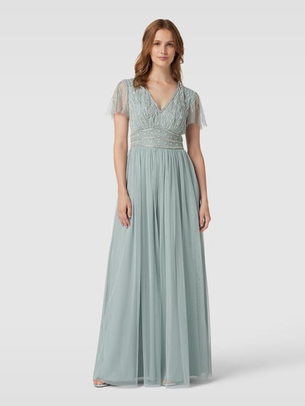 Christian Berg Cocktail Abendkleid mit Zierbesatz Schilf 4