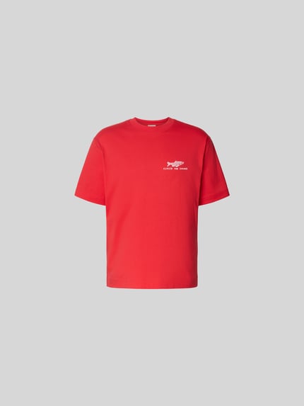 Produktfoto, Regular Fit T-Shirt mit Statement-Print von Closed, czerwony bawełniany krój regular fit, nadruk z przodu, okrągły dekolt, krótki rękaw, długość tyłu w rozmiarze M: 71 cm