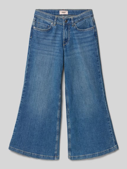Produktfoto, Wide Leg Jeans aus Baumwoll-Mix Modell 'CALIFORNIA' von Only in Denim-Optik, 5-Pocket-Design, mittlere Waschung, strukturierte Oberfläche