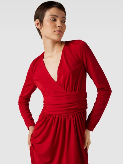 Lauren Ralph Lauren Knielanges Kleid mit V-Ausschnitt und Taillenband Rot 3