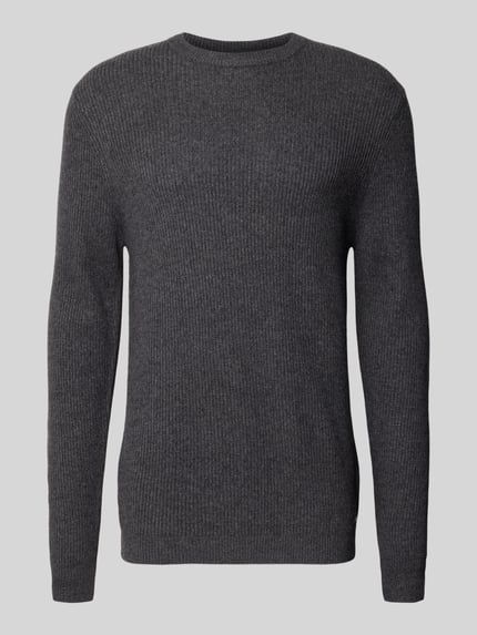 Produktfoto, Slim Fit Pullover aus schurwolmix van ROY ROBSON in donkergrijs, effen design, ronde hals, met lange mouwen, mix van scheerwol met modal, ruglengte maat M: 70 cm, mouwlengte maat M: 69 cm.