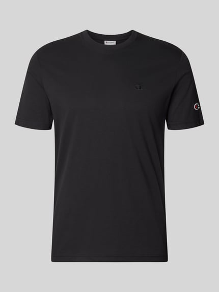 Produktfoto, T-shirt mit Label-Stitchings und Rundhalsausschnitt von CHAMPION, puur katoen, regular fit, ruglengte bij maat M: 66 cm, effen zwart