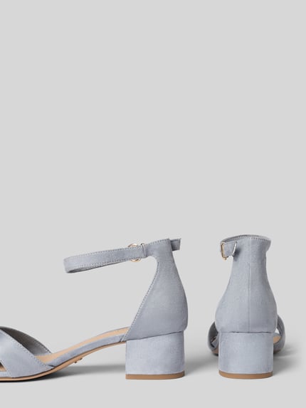 Produktfoto, sandały na obcasie Sandaletten mit Velourslederoptik von Tamaris, efekt: jednolity kolor, imitacja skóry welurowej, nosek buta zaokrąglony, kształt obcasa: obcas słupek, zapięcie: sprzączka, podeszwa z fakturą