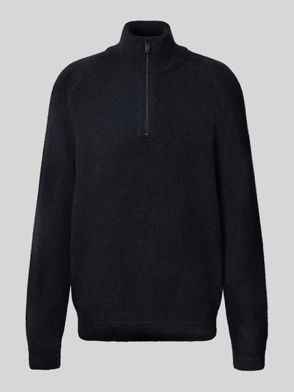 Produktfoto, Troyer aus Wolle mit Reißverschlusskragen von BOSS Orange, unifarbenes Strickmaterial mit Struktur und Label-Detail, Regular Fit, Longline