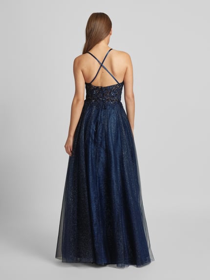 LUXUAR FASHION Avondjurk met siersteentjes Donkerblauw - 5