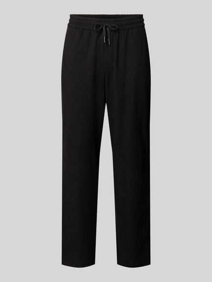 Produktfoto, Sweatpants mit elastischem Bund und Tunnelzug von Antony Morato aus schwarzem Material-Mix mit Struktur, Regular Fit, Gesäßtaschen, Stretch-Anteil, Innenbeinlänge bei Größe M 77 cm.