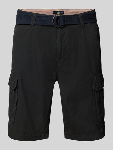 Produktfoto, Regular Fit Bermudas mit Cargo-Taschen von Petrol, schwarze Herren Bermudas aus reiner Baumwolle mit Gesäßtaschen, Bundweite 45 cm, Innenbeinlänge 27 cm