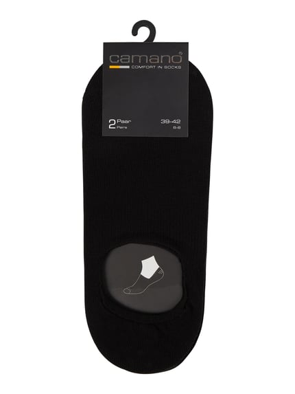 Produktfoto, Socken mit geripptem Abschluss im 2er-Pack von camano aus schwarzem Baumwoll-Mix mit Stretch-Anteil, körpernaher Schnitt, Label-Print