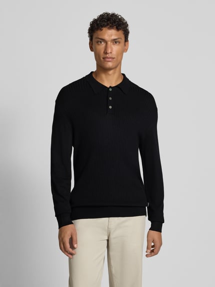 JACK & JONES Premium Sweter z dzianiny z kołnierzykiem typu kent model ‘EDGAR’ Czarny 4