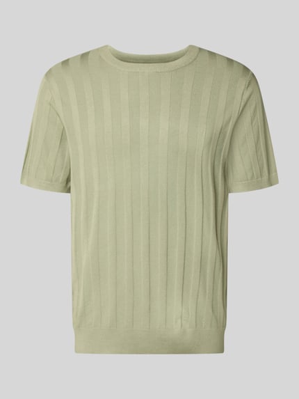 Produktfoto, Strickshirt aus Viskose-Mix mit Rundhalsausschnitt von Lindbergh in hellem Grün, Ripp-Optik, Regular Fit, Vorderansicht