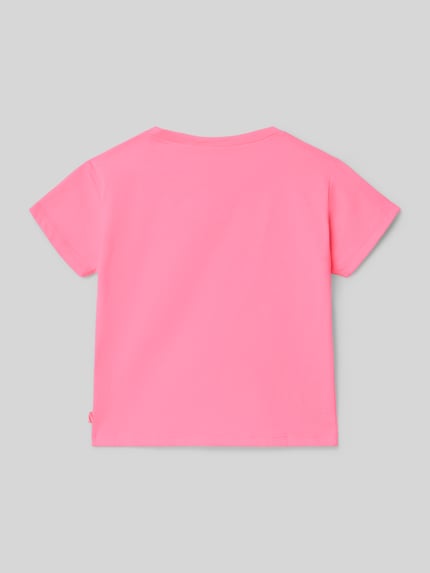 Produktfoto, Dziecięcy t-shirt z krótkim rękawem, prosty krój, okrągły dekolt, mieszanka bawełny, różowy kolor, T-Shirt mit Rundhalsausschnitt od BILLIEBLUSH, długość tyłu w rozmiarze 116: 39 cm.