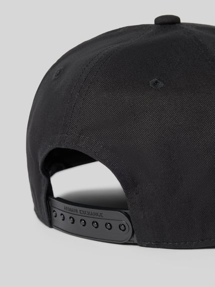 Produktfoto, Basecap mit Label-Stitching von ARMANI EXCHANGE, schwarze Baumwolle, verstärkter Schirm, Größenverstellbar