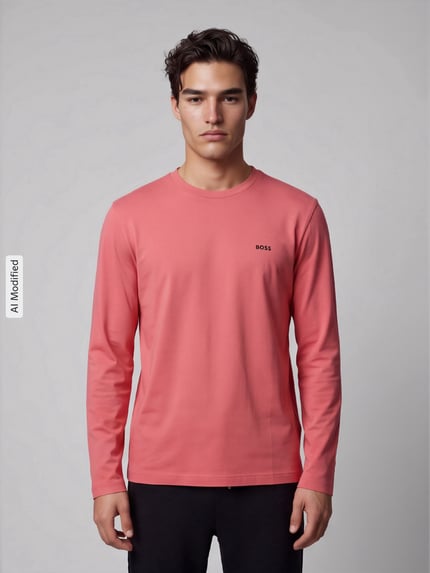 BOSS Green Regular Fit Langarmshirt aus Baumwoll-Mix Modell 'Tee Long' Pink 4