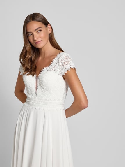 LUXUAR FASHION Suknia ślubna z dekoltem w serek Złamany biały 6