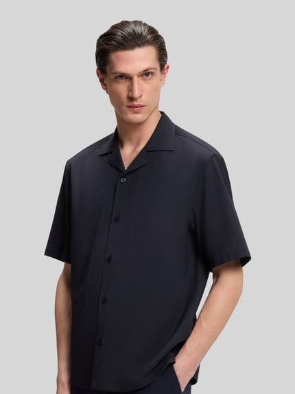 BOSS Relaxed Fit Kurzarmhemd aus Woll-Mix Marine 6