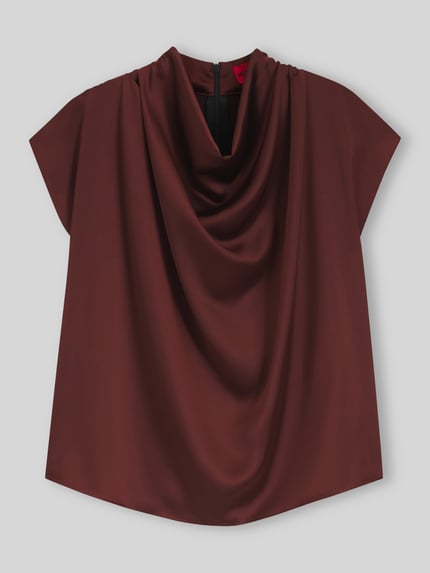 HUGO Regular Fit Kurzarmbluse mit Wasserfallkragen Modell 'Casmena-1' Mittelbraun 2
