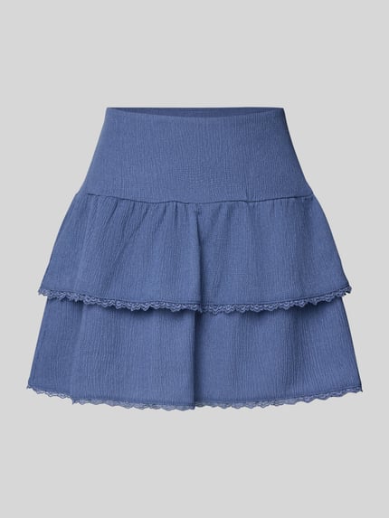 REVIEW Minirok in laagjeslook met kant Rookblauw - 2