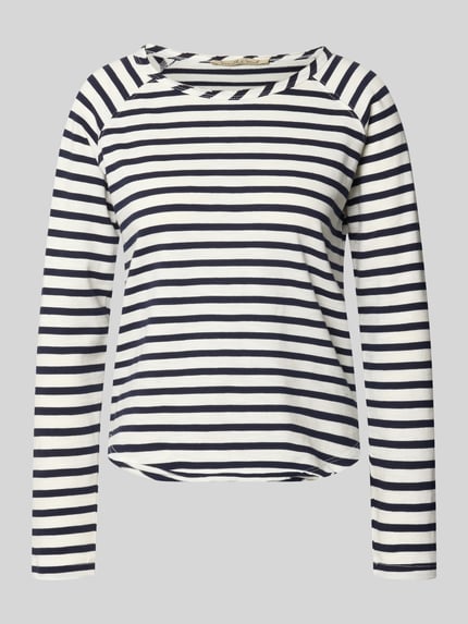 Productfoto, Longsleeve met ronde hals en rolzoom van Smith and Soul, regular fit, puur katoen, ruglengte maat S 56 cm, gestreept patroon, zwart-wit, zachte stof