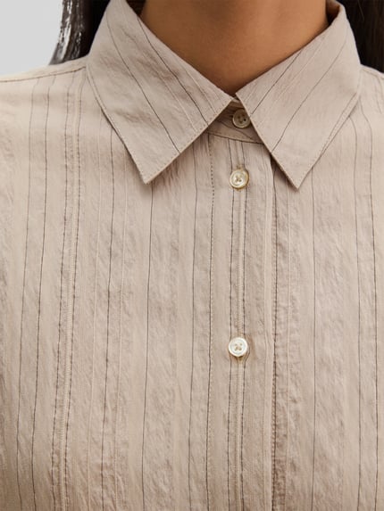 Marc O'Polo Cropped Langarmbluse mit Crinkle-Struktur Beige 3