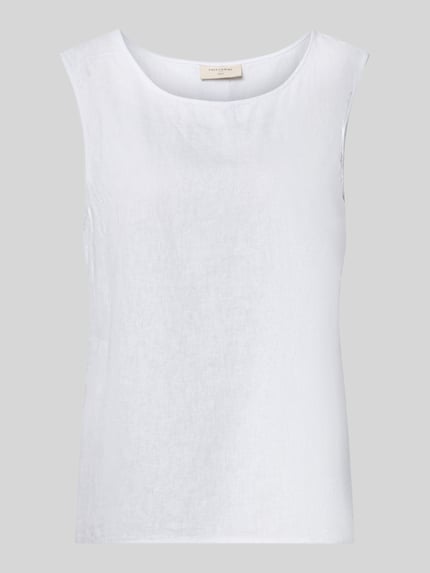 Produktfoto, wit top uit linnenmix met viscose, ronde hals, regular fit, Model 'Lava' van FREE/QUENT, ruglengte maat S: 60 cm