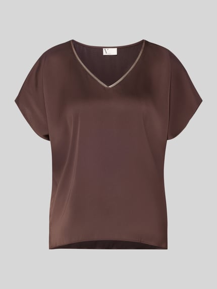 Produktfoto, Blusenshirt aus Satin mit V-Ausschnitt von V by Vera Mont in Braun, Regular Fit, Kappärmel, glatte Oberfläche, schlichte Form