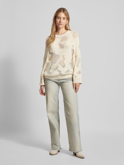 Stefanel Pullover mit Rundhalsausschnitt in semitransparentem Design Offwhite 1
