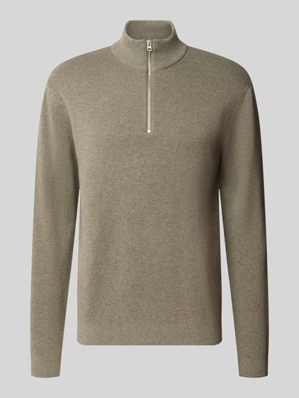 Produktfoto, Regular Fit Troyer aus reiner Baumwolle Modell 'TING' von ONLY, jednokolorowy troyer z kołnierzem zapinanym, długi rękaw, prążkowane wykończenia, zamek błyskawiczny, materiał: bawełna