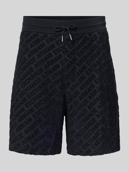 Productfoto, Shorts met logo-motief en elastische tailleband van ARMANI EXCHANGE in zwart, katoen-elastaan mix, regular fit, tekstuur met reliëf