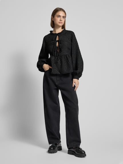PIECES Relaxed Fit Bluse mit Struktur-Muster Modell 'NIBE' Black 1