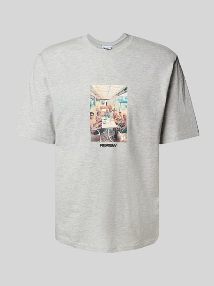 REVIEW Regular Fit T-Shirt aus Baumwoll-Viskose-Mix Hellgrau Melange 2
