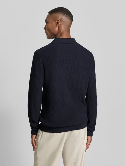 Lindbergh Gebreide pullover met structuurmotief en platte kraag Donkerblauw - 5