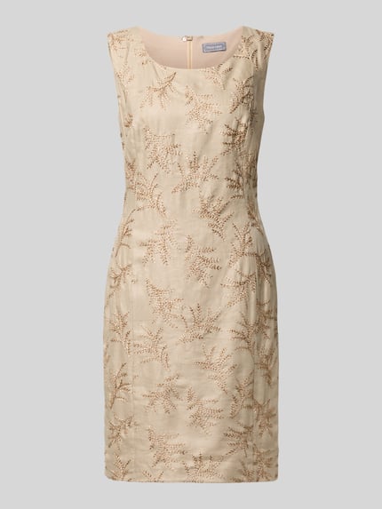 Productfoto, Knielang kokerjurk met stitchings van WHITE LABEL in beige, recht model, ronde hals, fijne textuur, damesmode