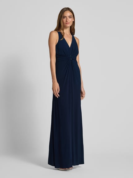 Adrianna Papell Abendkleid mit Raffungen und V-Ausschnitt Marine 1