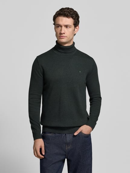 Christian Berg Men Regular Fit Strickpullover aus Baumwoll-Woll-Mix mit Rollkragen Dunkelgruen Melange 4