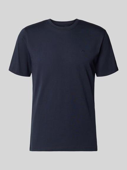 Productfoto, T-Shirt mit Label-Stitching und Rundhalsausschnitt van Scotch & Soda in donkerblauw, regular fit, pure katoen, ruglengte 68 cm maat M.