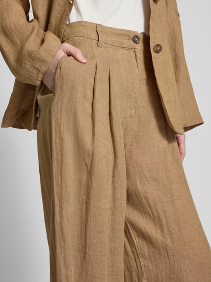 Christian Berg Woman Wide leg linnen broek met bandplooien Roodbruin - 3