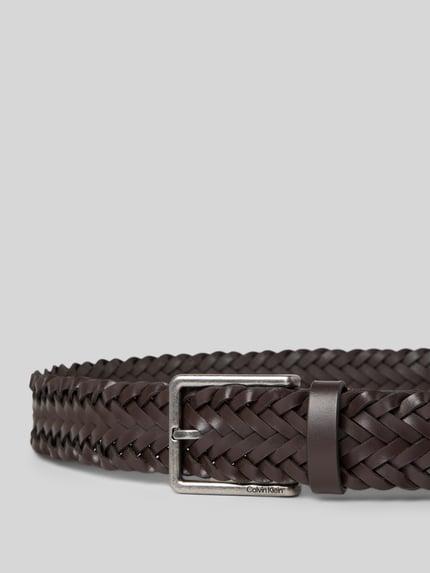 CK Calvin Klein Pasek z licowej skóry w optyce plecionki Ciemnobrązowy 2