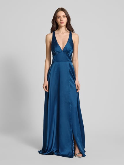 LUXUAR FASHION Abendkleid mit tiefem V-Ausschnitt Dunkelblau 4