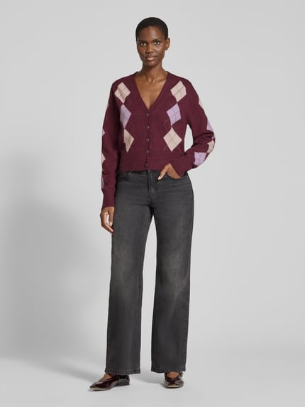 GUESS Regular Fit Strickjacke aus Baumwoll-Mix Modell 'GRACIE' Bordeaux 1