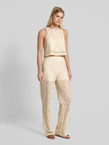 OBJECT Wide Leg Stoffhose mit Häkelspitze Modell 'IBI' Beige 1