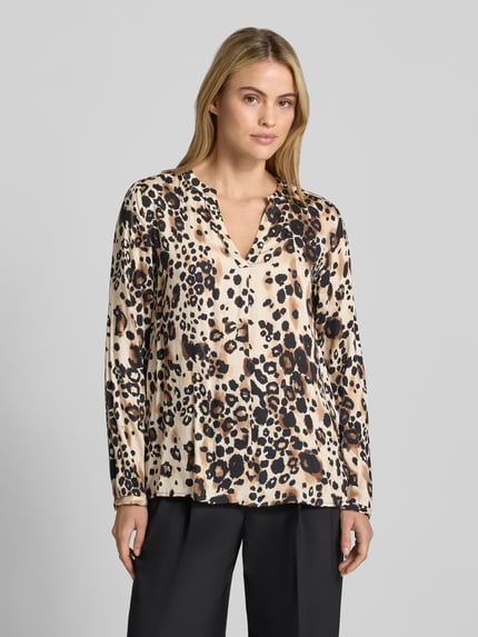 Milano Italy Regular fit blouse van viscose met v-hals Zwart - 4