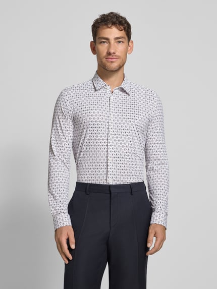 BOSS Slim Fit Business Hemd mit Allover-Muster Modell 'P-ROAN' Weiss 4