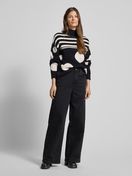 Oui Strickpullover mit Turtleneck Black 1