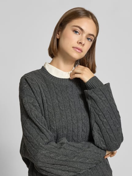 REVIEW Gebreide pullover met kabelpatroon Antraciet gemêleerd - 3