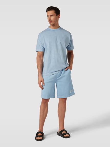 BOSS Orange Regular fit sweatshorts met labelstitching Lichtblauw - 1