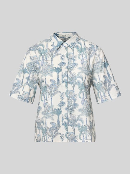 Productfoto, Regular Fit Bluse im Allover-Look Modell 'BEA' van 0039 Italy van zuivere katoen met hemdenkraag, knoopsluiting en korte mouw