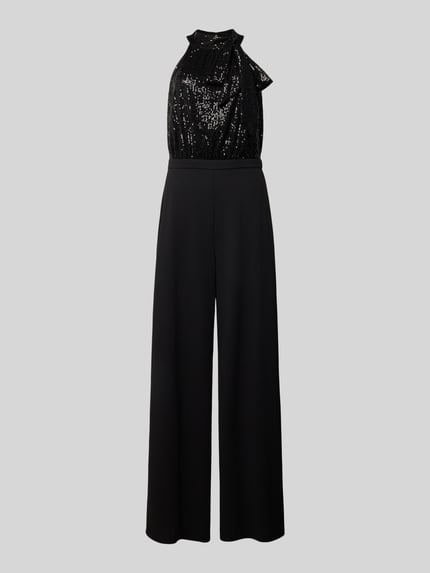 Produktfoto, Regular Fit Jumpsuit mit Pailettenbesatz von Swing, czarny, bez rękawów, materiał elastyczny, ozdobna kokarda, taliowany krój