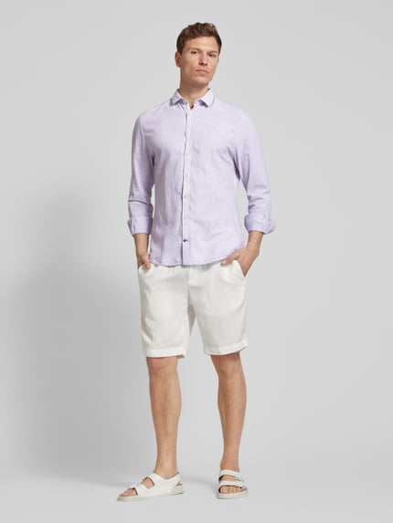 Colours & Sons Slim Fit Freizeithemd aus Baumwoll-Leinen-Mix Stein 1