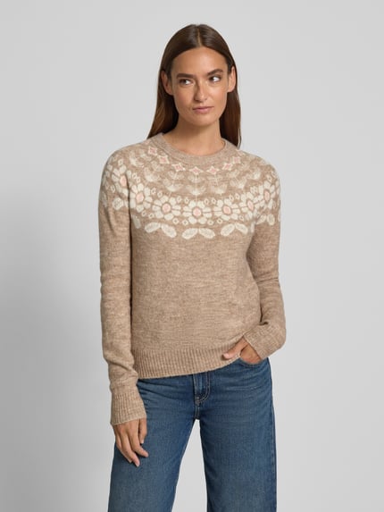 VERO MODA Regular Fit Strickpullover mit Woll-Anteil Modell 'SIMONE' Taupe 4